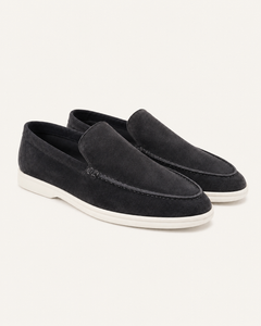 Graphite Riviera suede loafers, view 1