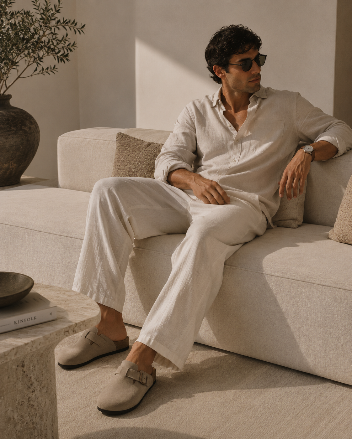 Sorrento suede sandal in beige, view 5