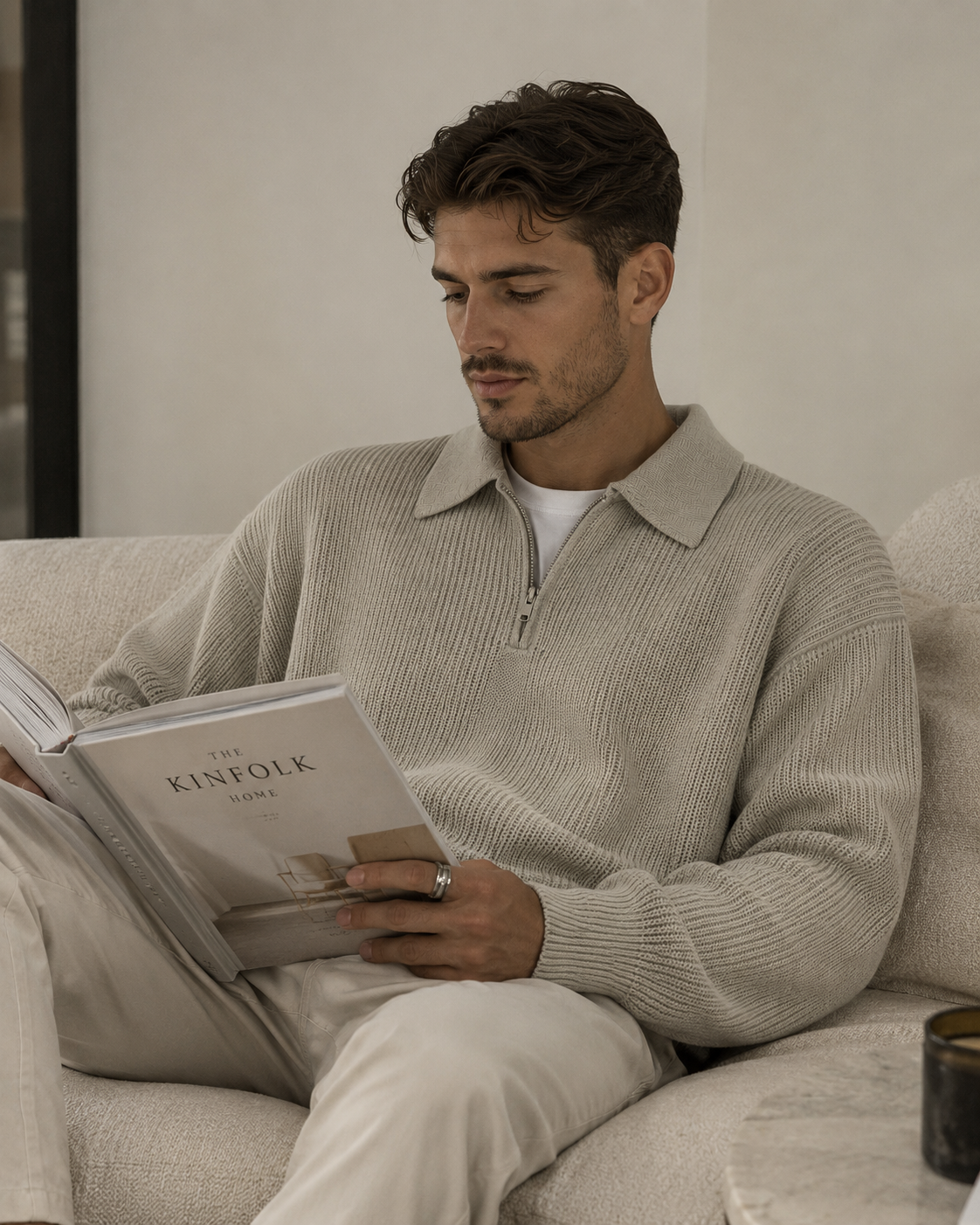 Loren knit half-zip in stone, view 3