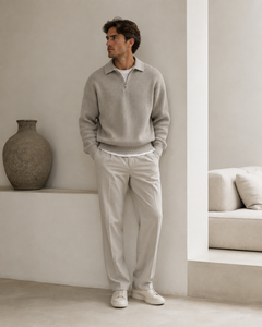 Loren knit half-zip in stone, view 5