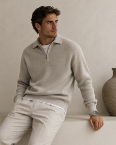 Loren knit half-zip in stone, view 6
