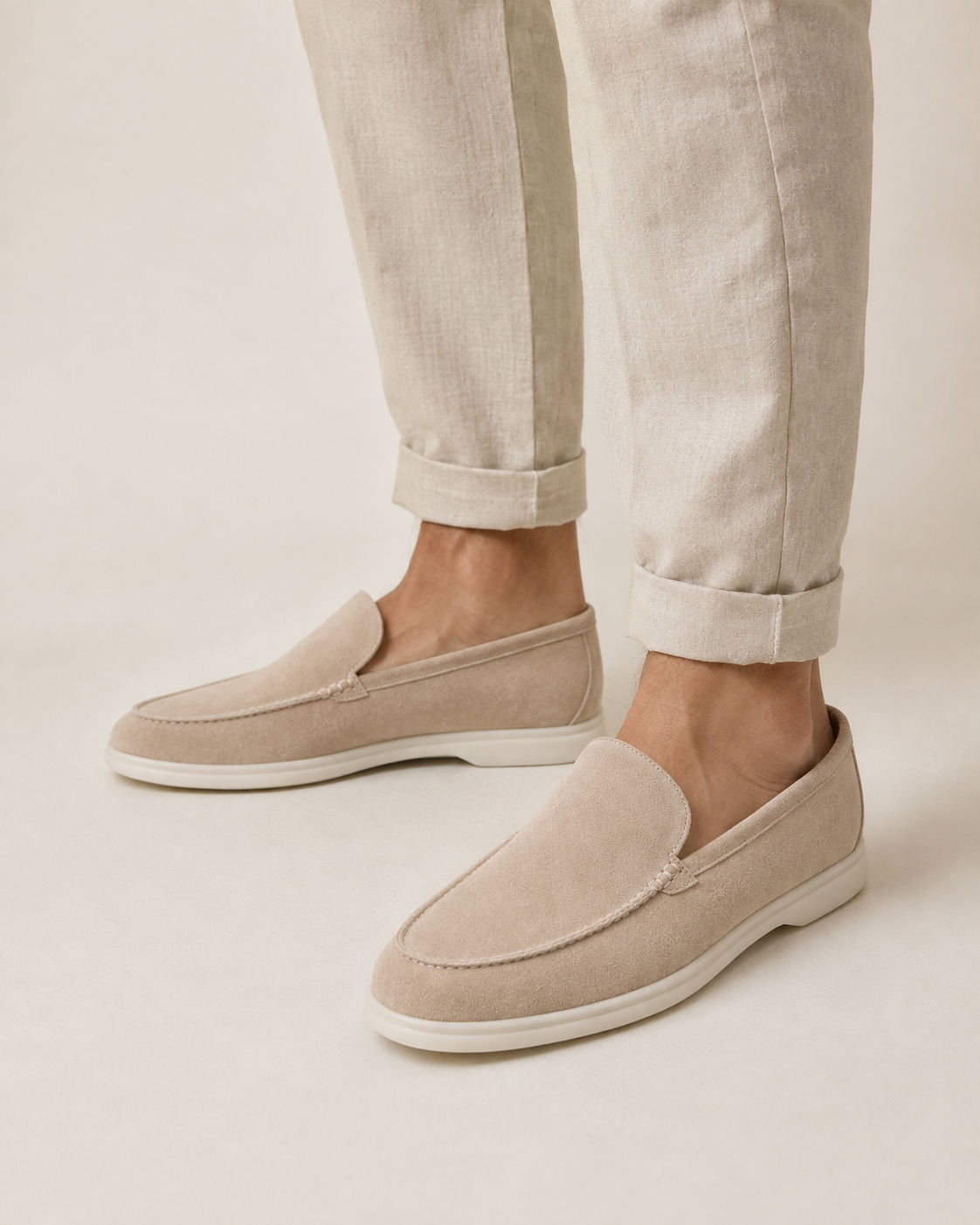 Beige Riviera suede loafers, view 2