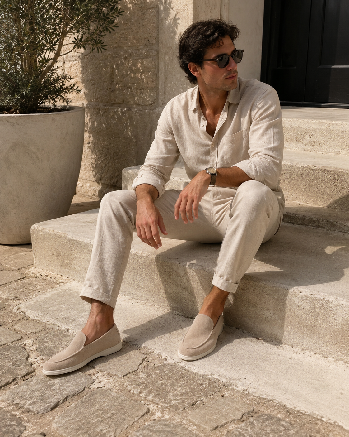 Beige Riviera suede loafers, view 3