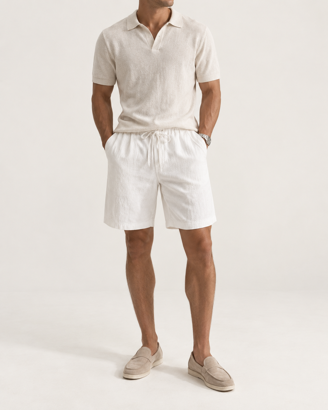 Elian linen shorts in white, view 2