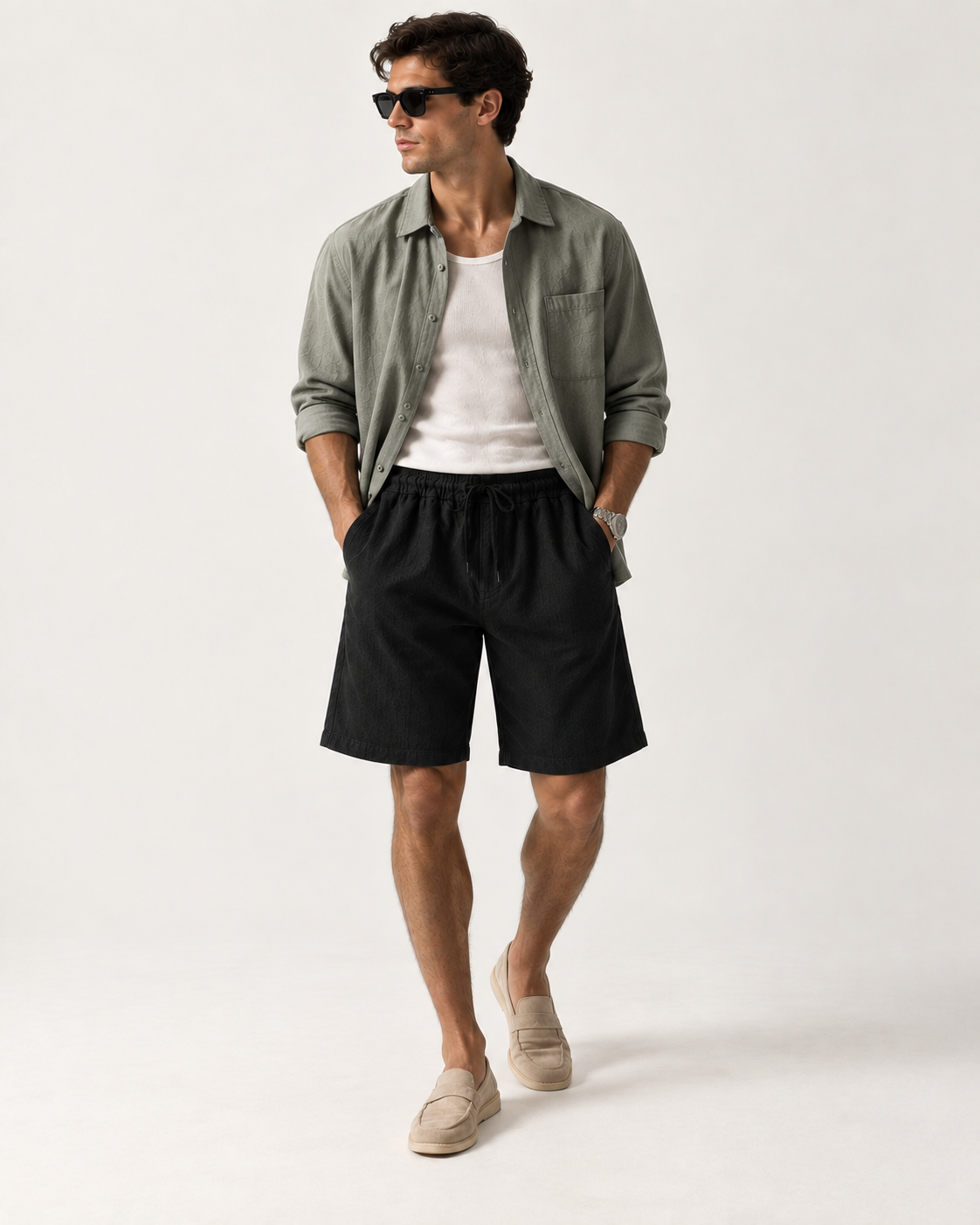 Elian linen shorts in black, view 5