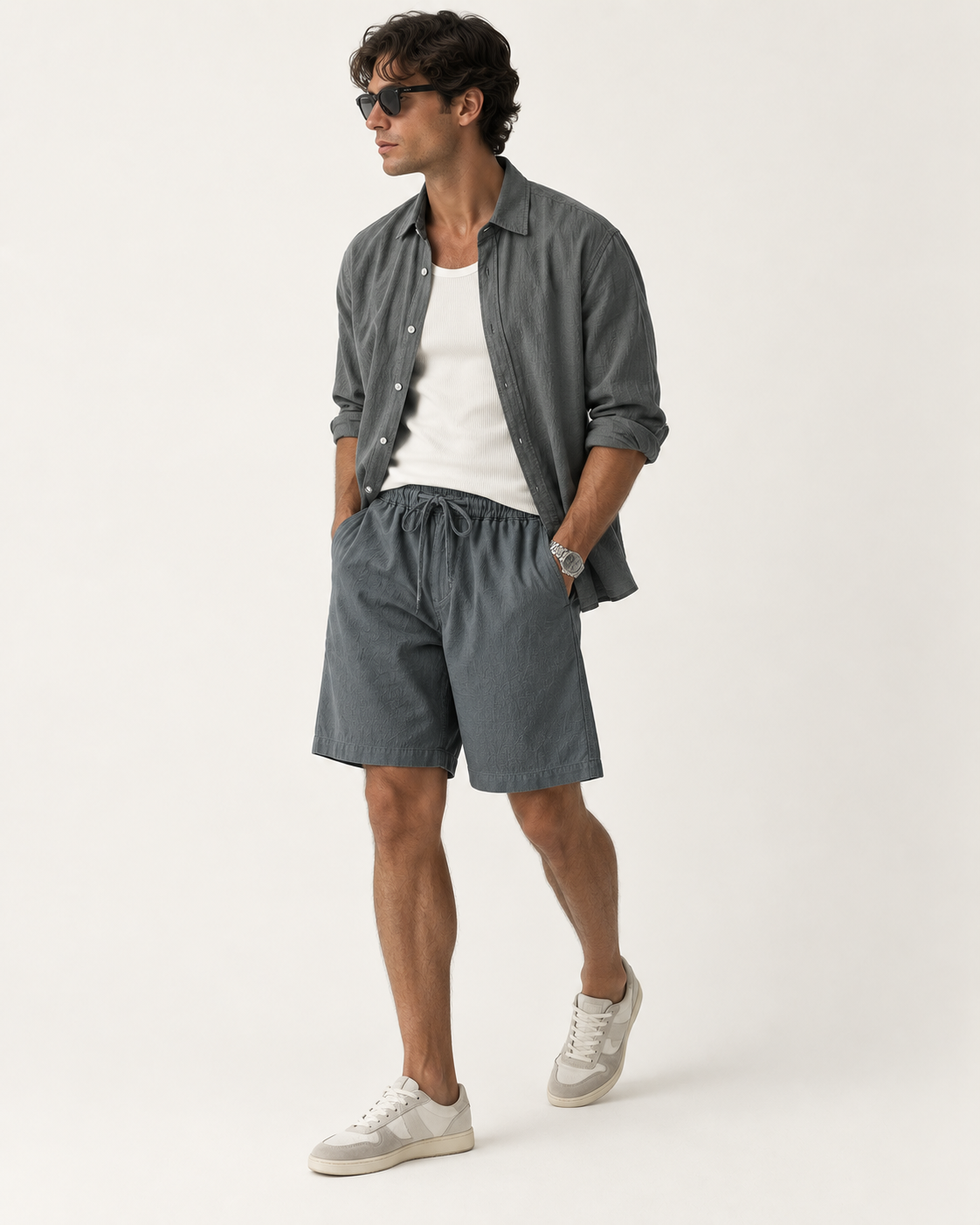 Elian linen shorts in dark grey, view 4