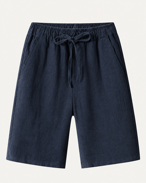 Elian linen shorts in navy, view 1