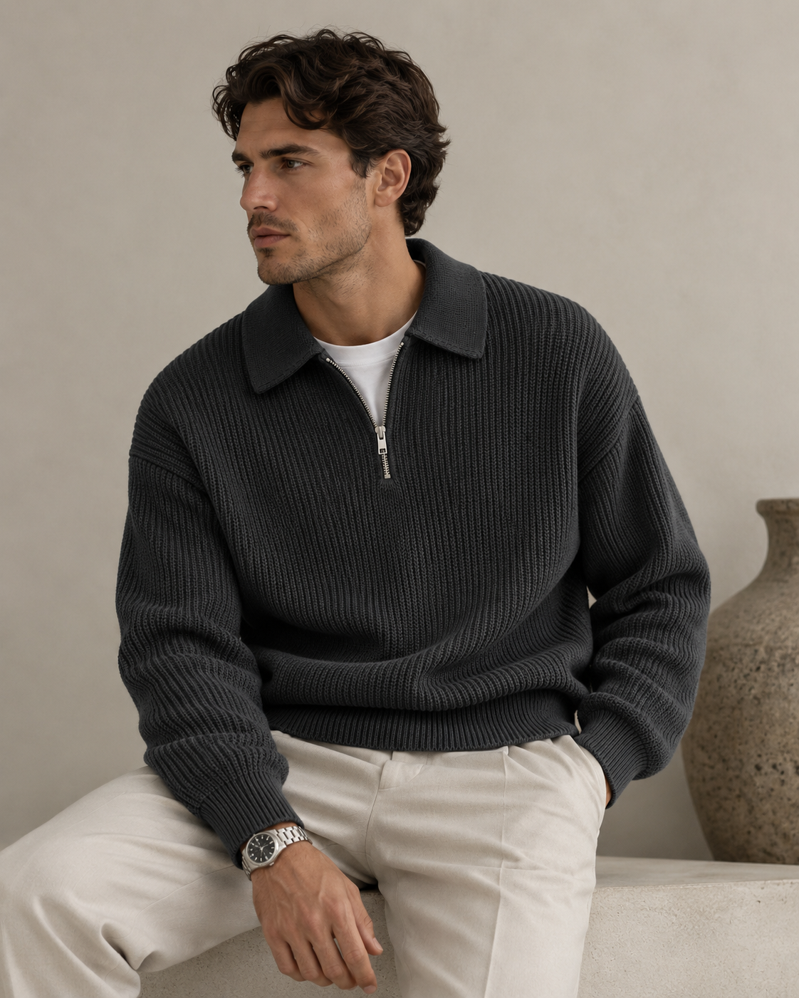 Loren Knit Half-Zip | Black