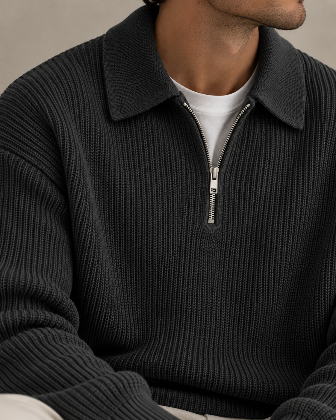 Loren Knit Half-Zip | Black