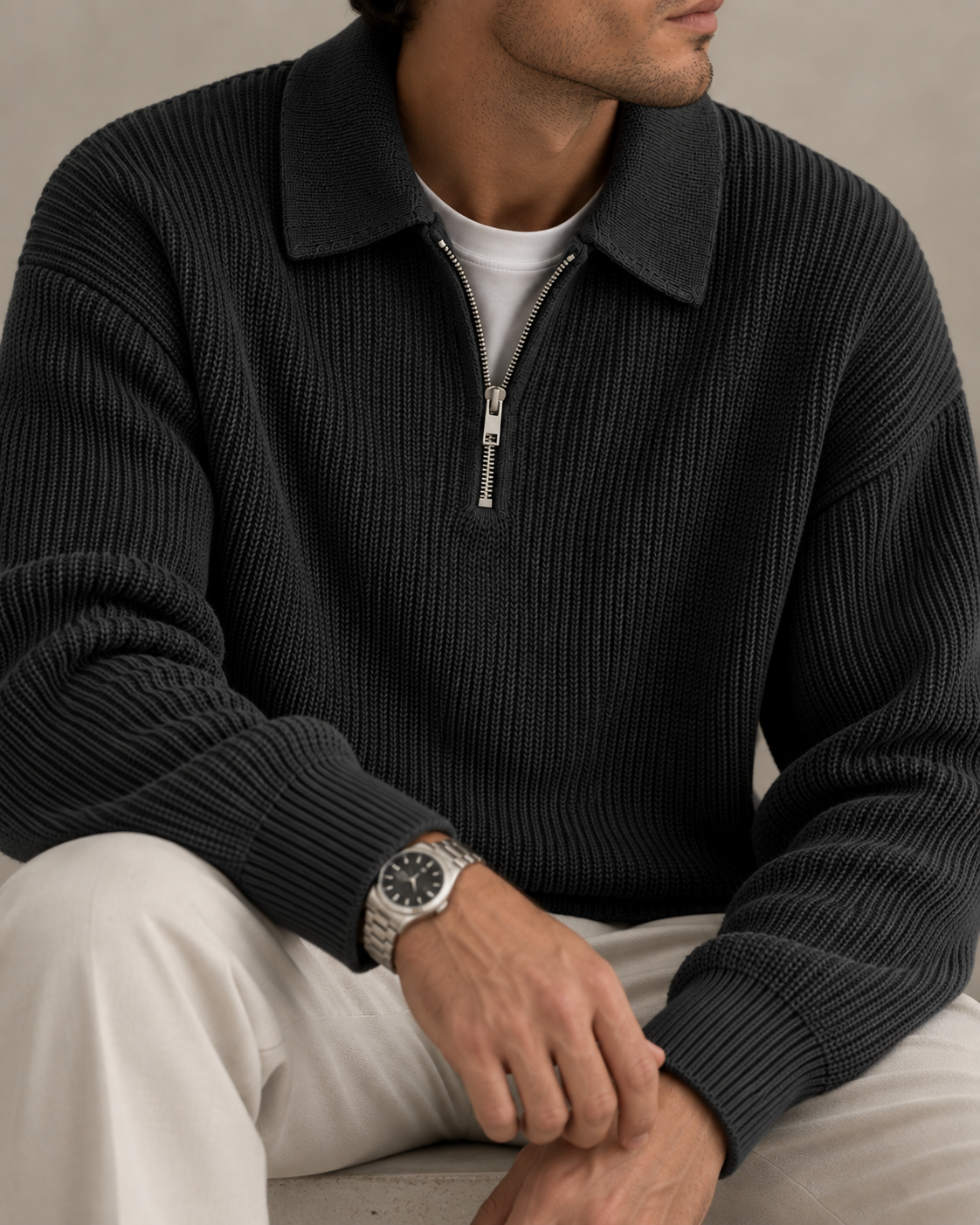 Loren Knit Half-Zip | Black