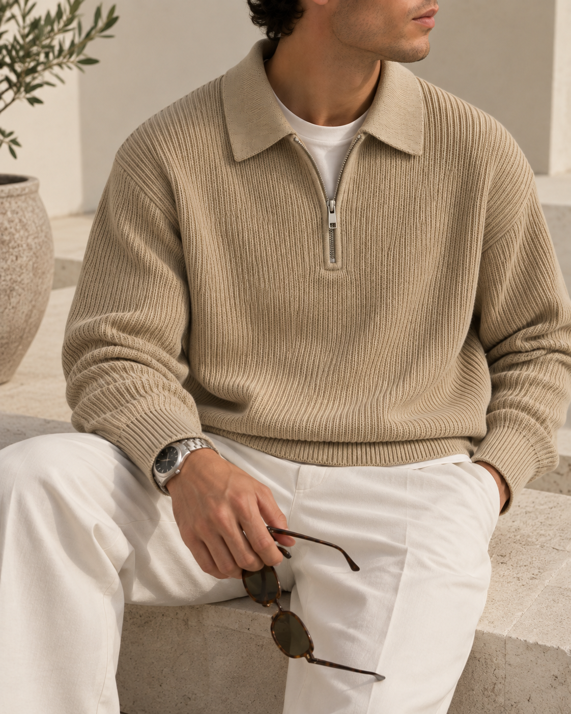 Loren Knit Half-Zip | Khaki