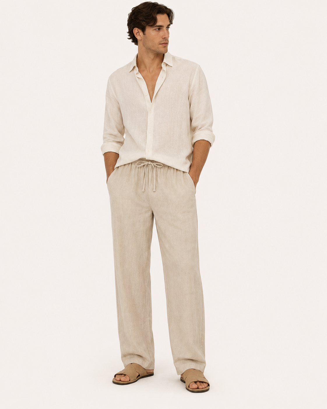 Elian linen trousers in beige, view 2
