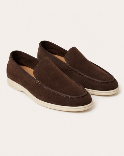 Coffee Riviera suede loafers, view 1