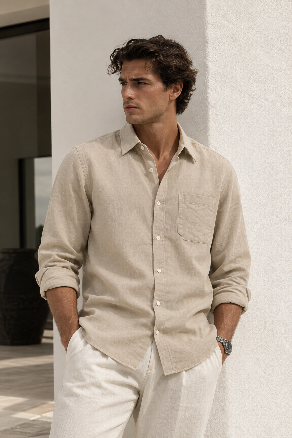 Elian linen overshirt in sand, view 5