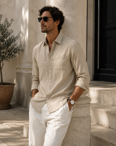 Elian linen overshirt in sand, view 6