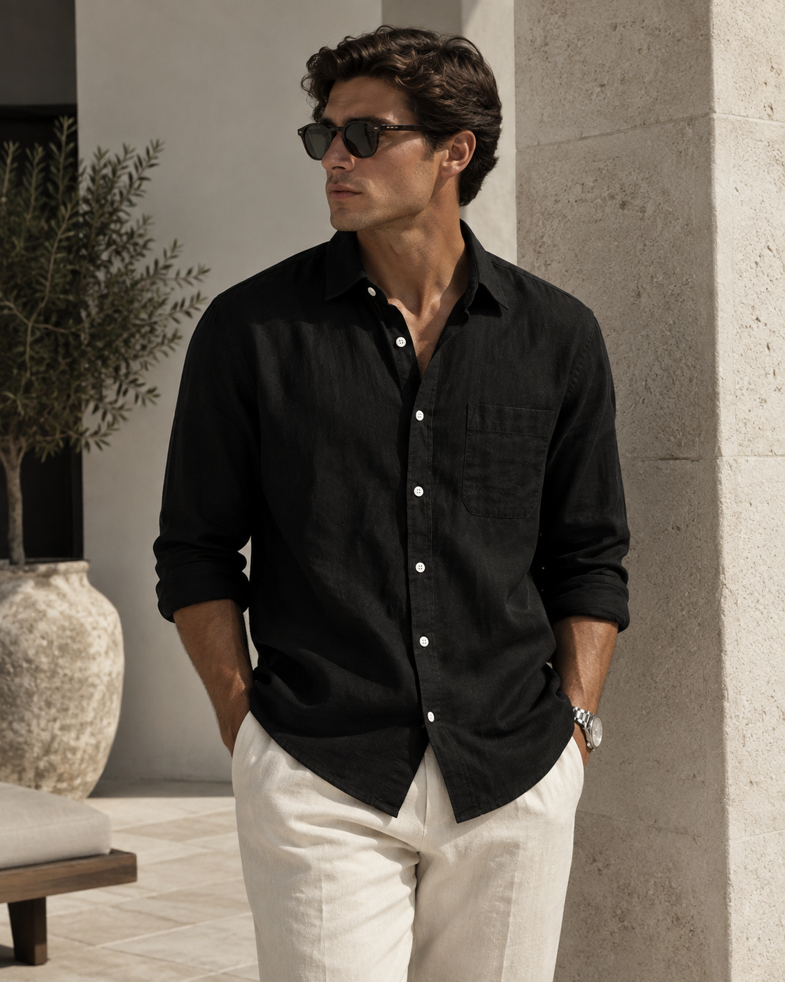 Elian linen overshirt in black, view 5