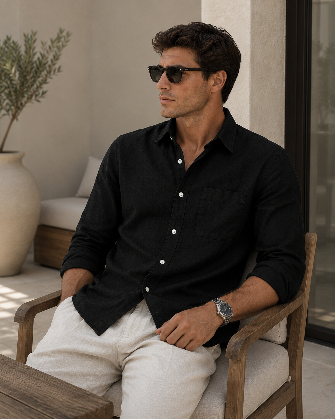 Elian linen overshirt in black, view 6