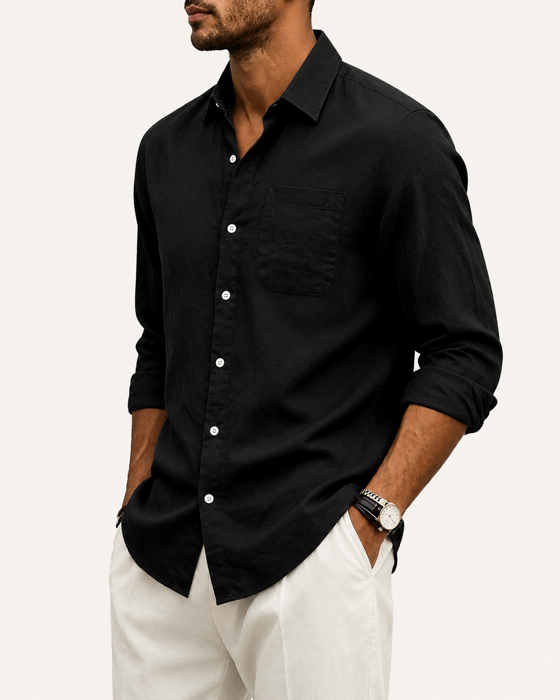 Elian linen overshirt in black, view 2