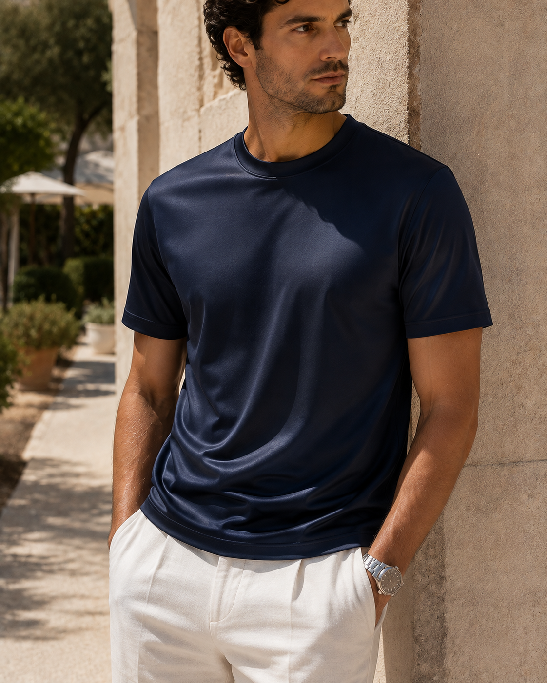 Aeon mercerised t-shirt in navy, view 7