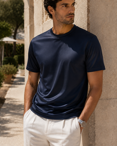 Aeon mercerised t-shirt in navy, view 7