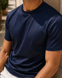 Aeon mercerised t-shirt in navy, view 6