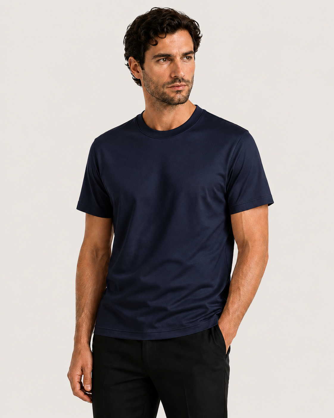 Aeon mercerised t-shirt in navy, view 2