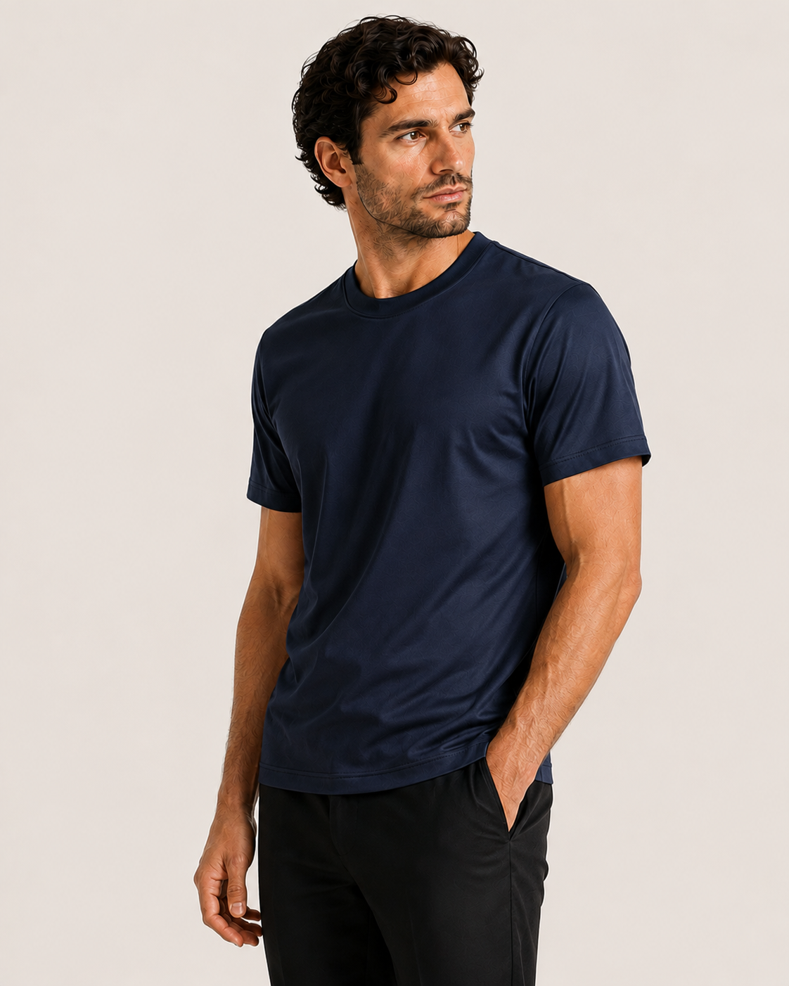 Aeon mercerised t-shirt in navy, view 4