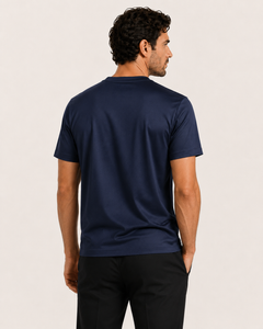 Aeon mercerised t-shirt in navy, view 3