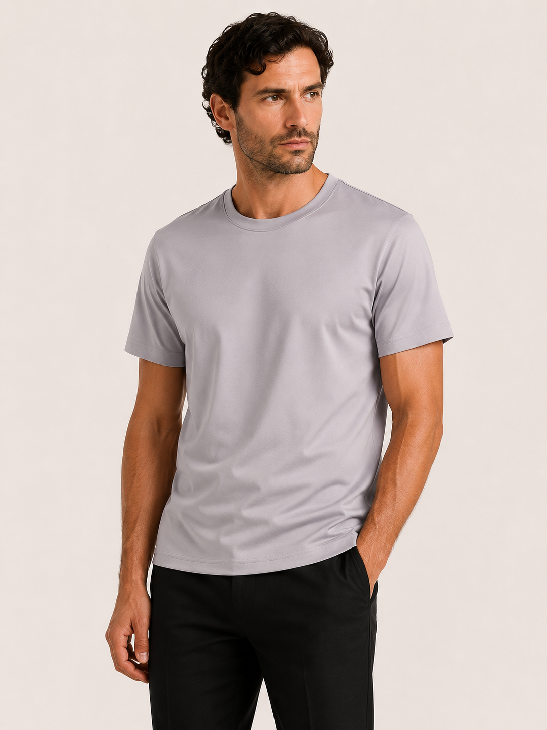 Aeon mercerised t-shirt in apricot gray, view 2