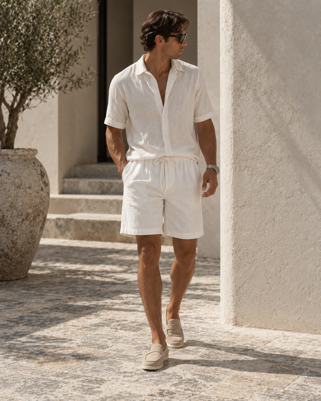 Elian linen shorts in white, view 5