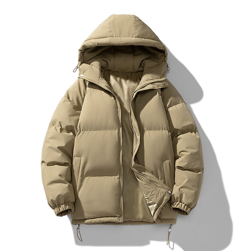 Men's Quilted Puffer Winter Jacket with Hood and Zip Closure