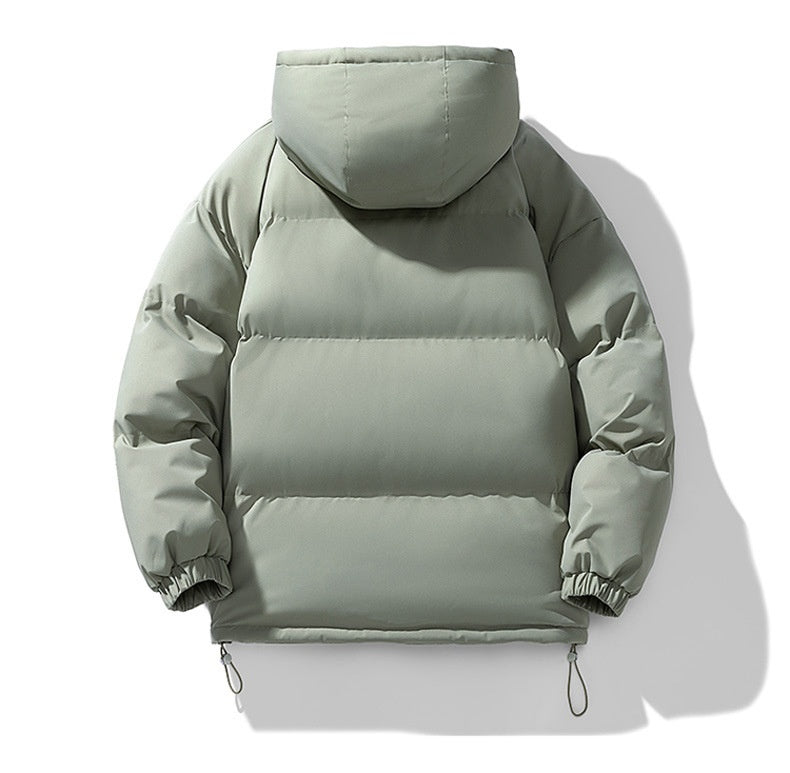 Men's Quilted Puffer Winter Jacket with Hood and Zip Closure