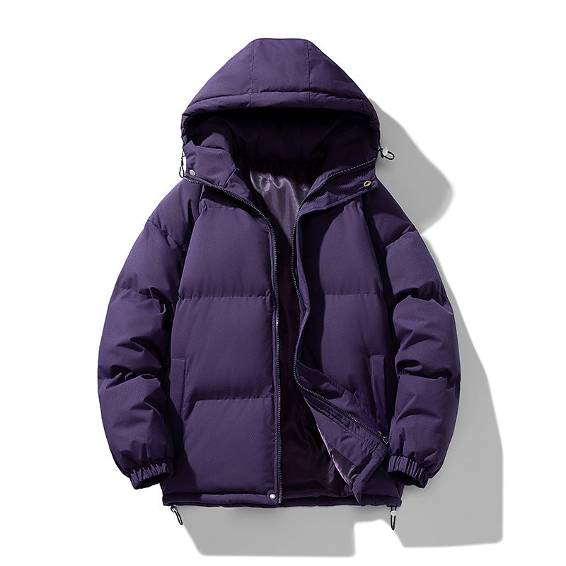 Men's Quilted Puffer Winter Jacket with Hood and Zip Closure