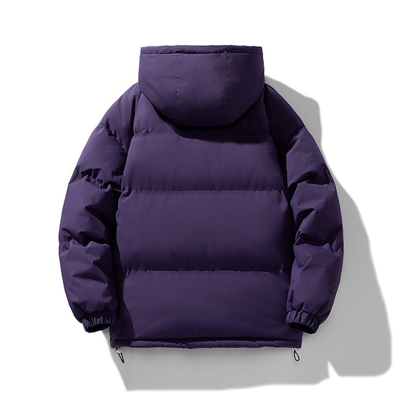Men's Quilted Puffer Winter Jacket with Hood and Zip Closure