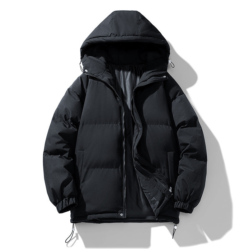 Men's Quilted Puffer Winter Jacket with Hood and Zip Closure